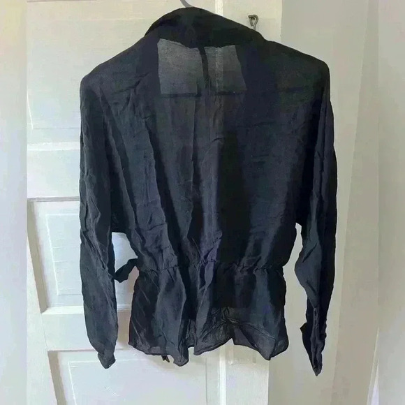zara lightweight black flowy blouse with collar size‎ small - Picture 7 of 7
